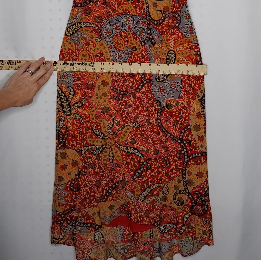 Evolution Not Revolution Slip Dress XS Red Blue Paisley Chiffon Ruffle Y2K Hoco - Picture 4 of 8